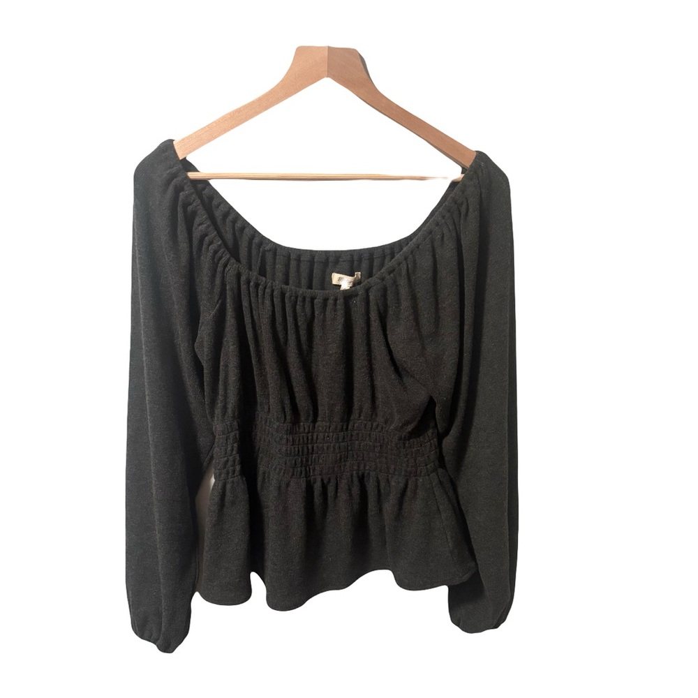 Madewell Plush Square-Neck Smocked Top Charcoal Grey medium